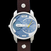 Diesel Mini Daddy LIght Blue Dial Brown Leather Strap Watch For Men - DZ7321