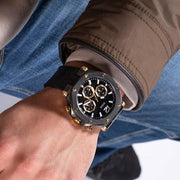 Guess Edge Chronograph Black Dial Black Leather Strap Watch For Men - GW0492G1