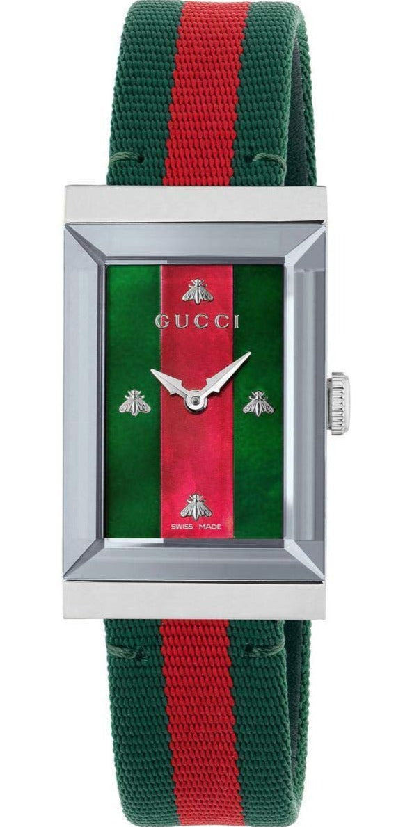 Gucci G-Frame Mother of Pearl Dial Two Tone Nylon Strap Watch For Women - YA147404