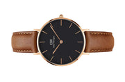 Daniel Wellington Classic Petite Durham Black Dial Brown Leather Strap Watch For Women - DW00100166