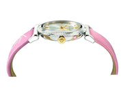 Versace V-Motif Silver Dial Pink Leather Strap Watch for Women - VERE00118