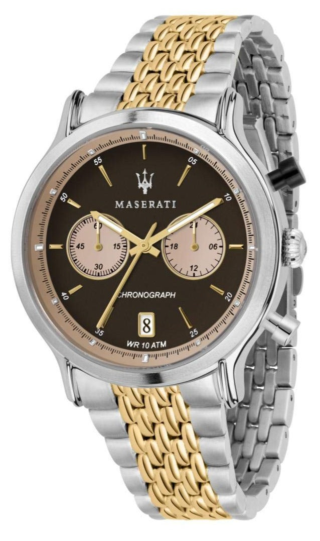 Maserati Legend Chronograph Brown Dial Two Tone Steel Strap Watch For Men - R8873638003