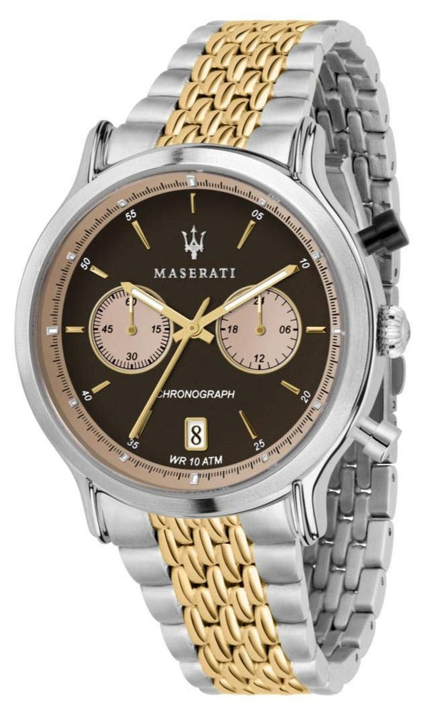 Maserati Legend Chronograph Brown Dial Two Tone Steel Strap Watch For Men - R8873638003
