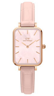 Daniel Wellington Quadro Pressed Mother of Pearl Pink Dial Pink Leather Strap Watch For Women - DW00100508