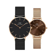 Daniel Wellington Petite Amber Brown Dial Gold Mesh Strap Watch For Women - DW00100476