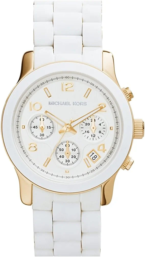 Michael Kors Runway Chronograph White Dial White Steel Strap Watch for Women - MK5145