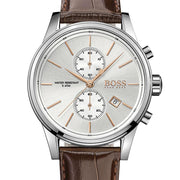 Hugo Boss Jet Chronograph Silver Dial Brown Leather Strap Watch for Men - 1513280