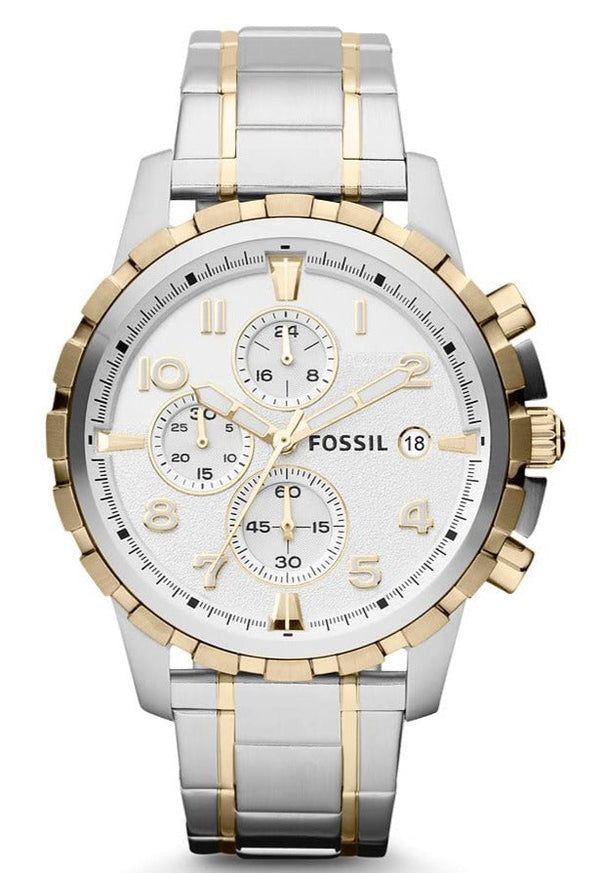 Fossil Dean Chronograph White Dial Silver Steel Strap Watch for Men - FS4795