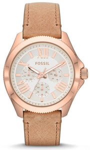 Fossil Cecile White Dial Beige Leather Strap Watch for Women - AM4532