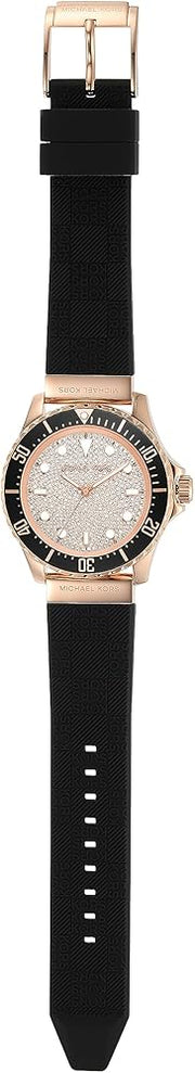 Michael Kors Everest Analog Rose Gold Dial Black Silicone Strap Watch For Women - MK7358