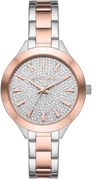 Michael Kors Slim Runway Crystals Silver Dial Two Tone Steel Strap Watch for Women - MK1045
