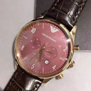 Emporio Armani Classic Chronograph Burgundy Dial Brown Leather Strap Watch For Men - AR1890