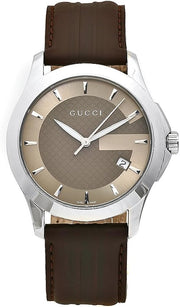 Gucci G Timeless Quartz Brown Dial Brown Rubber Strap Watch For Men - YA126403