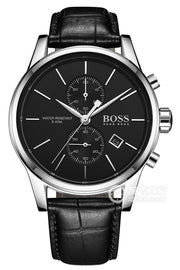 Hugo Boss Jet Chronograph Black Dial Black Leather Strap Watch for Men - 1513279