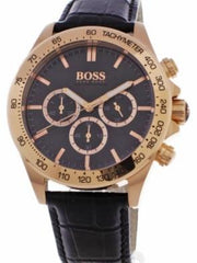Hugo Boss Ikon Chronograph Black Dial Black Leather Strap Watch for Men - 1513179