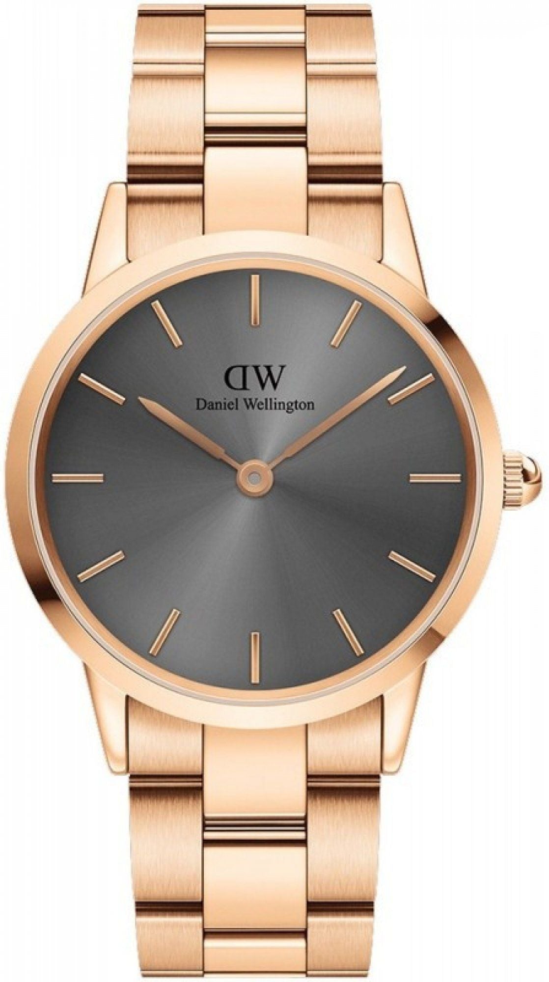 Daniel Wellington Iconic Link Grey Dial Gold Steel Strap Watch For Women - DW00100334
