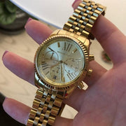 Michael Kors Lexington Chronograph Gold Dial Gold Steel Strap Watch for Women - MK5556