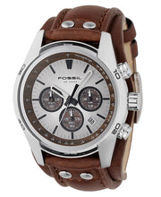 Fossil Coachman Chronograph Silver Dial Brown Leather Strap Watch for Men - CH2565