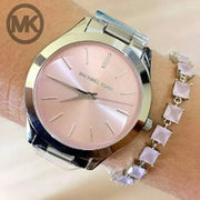 Michael Kors Slim Runway Quartz Pink Dial Silver Steel Strap Watch For Women - MK3380