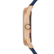 Guess Cubed Analog Rose Gold Dial Blue Leather Strap Watch For Women - GW0665L2