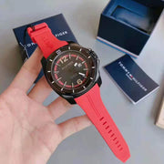 Tommy Hilfiger Windsurf Black Dial Red Rubber Strap Watch for Men - 1791112