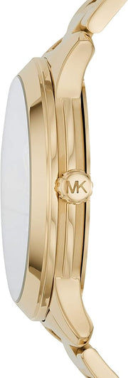 Michael Kors Runway Quartz Black Dial Gold Steel Strap Watch For Women - MK6682