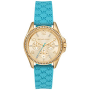 Michael Kors Mini Pilot Quartz Gold Dial Blue Silicone Strap Watch For Women - MK7374