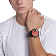 Diesel Mega Chief Chronograph Black Dial Black Leather Strap Watch For Men - DZ4323