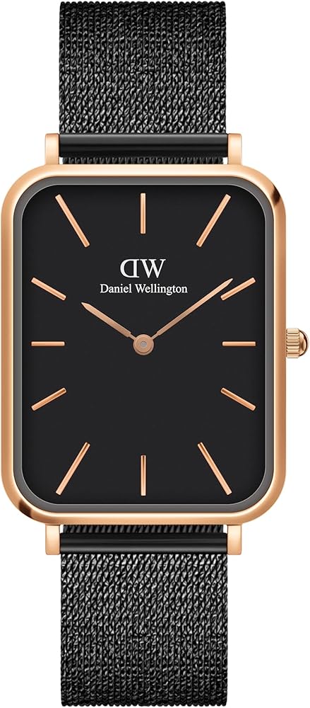 Daniel Wellington Quadro Pressed Ashfield Black Dial Black Mesh Strap Watch for Women - DW00100467