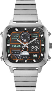 Fossil Retro Analog-Digital Black Dial Silver Steel Strap Watch for Men - FS5890