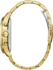 Guess Atlas Chronograph Gold Dial Gold Steel Strap Watch For Men - W0668G4