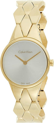 Calvin Klein Snake Silver Dial Yellow Gold Steel Strap Watch For Women - K6E23546