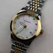 Gucci G Timeless Diamonds Mother of Pearl Dial Two Tone Mesh Bracelet Watch for Women - YA126513