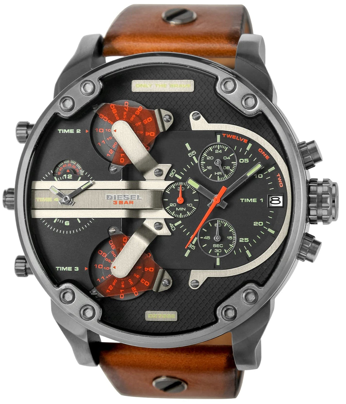 Diesel Mr Daddy 2.0 Chronograph Black Dial Brown Leather Strap Watch For Men - DZ7332