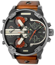 Diesel Mr Daddy 2.0 Chronograph Black Dial Brown Leather Strap Watch For Men - DZ7332
