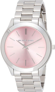 Michael Kors Slim Runway Quartz Pink Dial Silver Steel Strap Watch For Women - MK3380