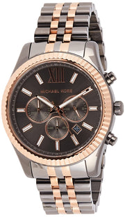 Michael Kors Lexington Chronograph Black Dial Two Tone Steel Strap Watch for Men - MK8561