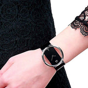 Calvin Klein Glam Transparent Dial Black Leather Strap Watch for Women - K9423107
