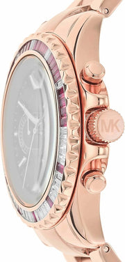 Michael Kors Everest Chronograph Black Dial Rose Gold Steel Strap Watch for Women - MK6972