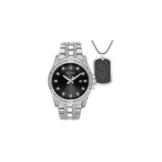 Bulova Crystal Collection Black Dial Silver Steel Strap Watch for Men - 96K104