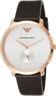 Emporio Armani Modern Slim Analog Silver Dial Brown Leather Strap Watch For Men - AR11163