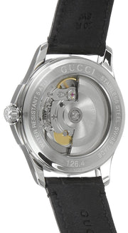 Gucci G Timeless Automatic Black Dial Black Leather Strap Watch For Women - YA126469