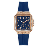 Guess Libra Crystals Blue Dial Blue Silicone Strap Watch For Women - GW0618L2