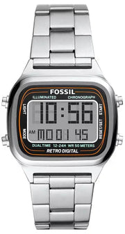 Fossil Retro Digital Silver Dial Silver Steel Strap Watch for Men - FS5844