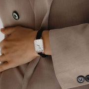 Daniel Wellington Quadro White Dial Black Leather Strap Watch For Women - DW00100434