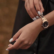 Daniel Wellington Iconic Link Black Dial Rose Gold Steel Strap Watch for Women - DW00100212