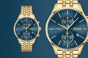 Hugo Boss Associate Chronograph Blue Dial Gold Steel Strap Watch for Men - 1513841