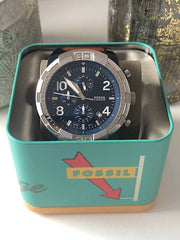 Fossil Bronson Chronograph Luggage Blue Dial Brown Leather Strap Watch for Men - FS5829
