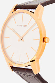 Calvin Klein City White Dial Brown Leather Strap Watch for Men - K2G21629