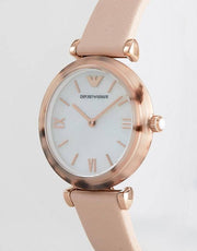 Emporio Armani Mother of Pearl Dial Beige Leather Strap Watch For Women - AR11004